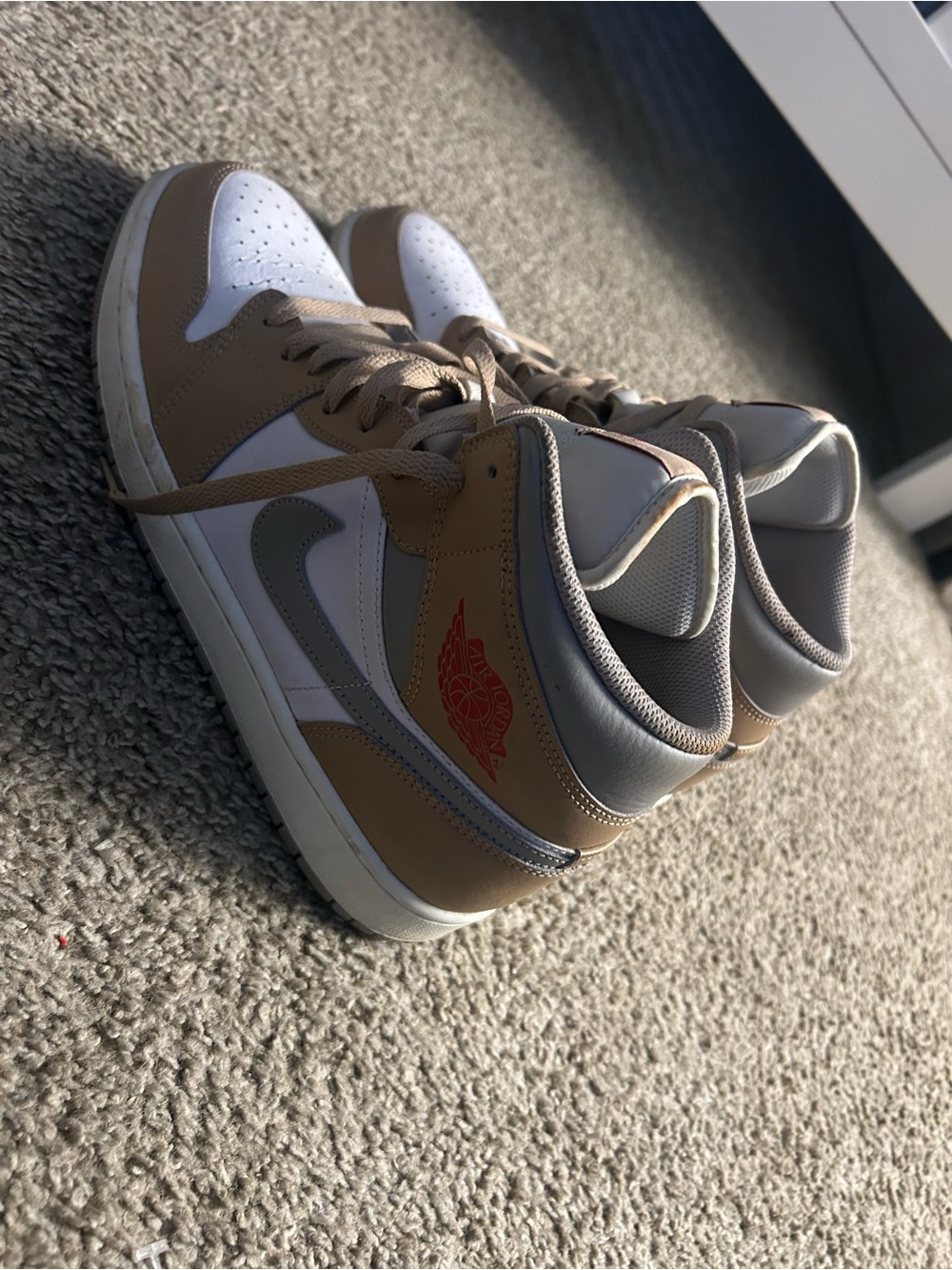 Nike Air Jordan 1 Mid in White, Tan and Gray